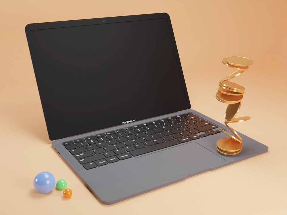 coins & laptop 3d modeling